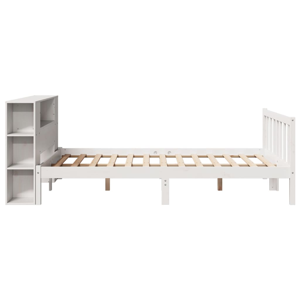 vidaXL Cama con estantería sin colchón madera maciza blanca 135x190 cm