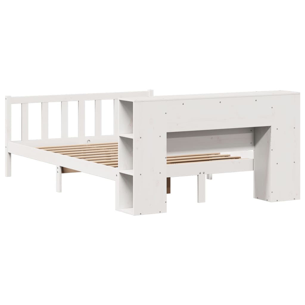 vidaXL Cama con estantería sin colchón madera maciza blanca 135x190 cm