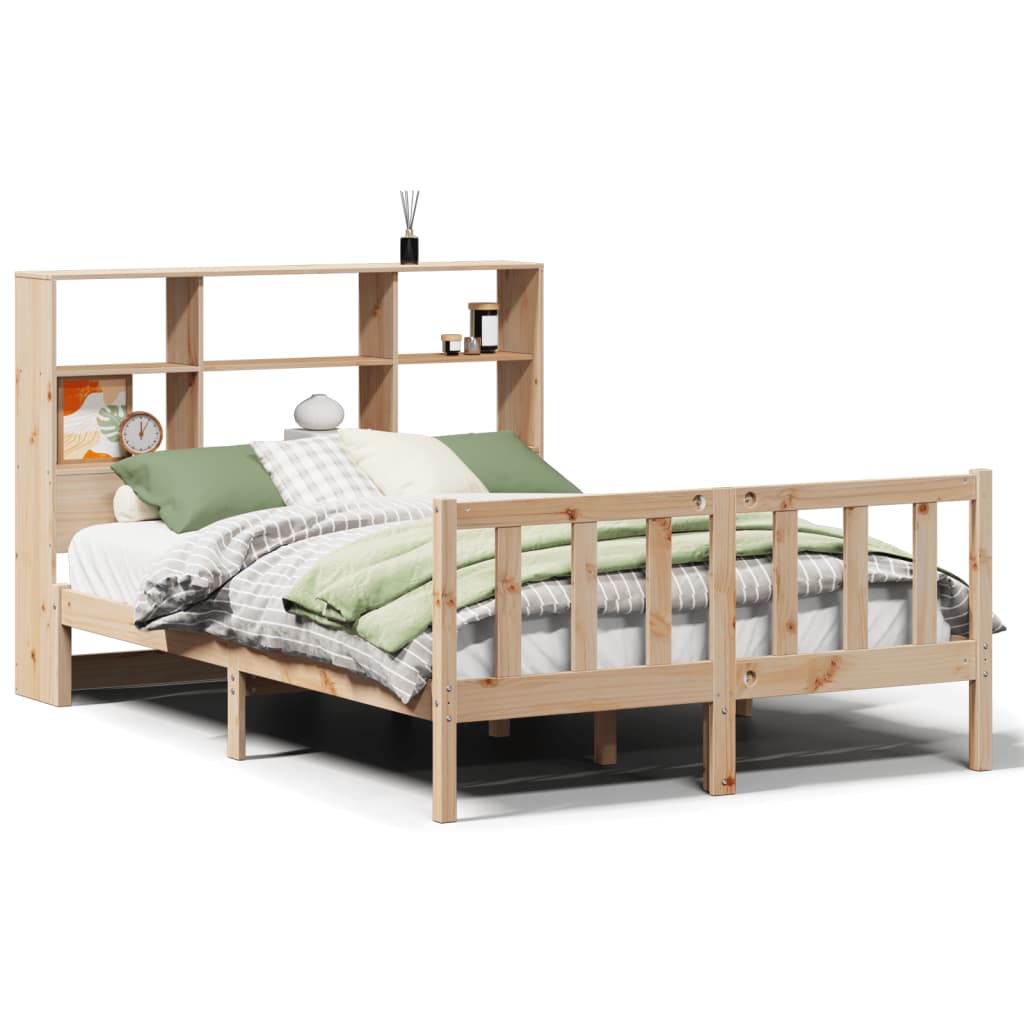 vidaXL Cama con estantería sin colchón madera maciza de pino 135x190cm