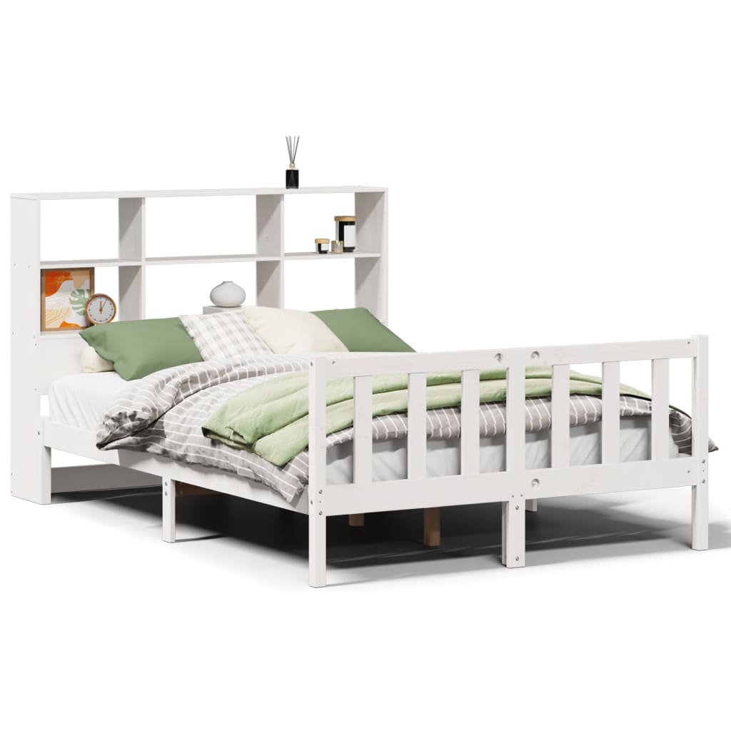 vidaXL Cama con estantería sin colchón madera maciza blanca 135x190 cm