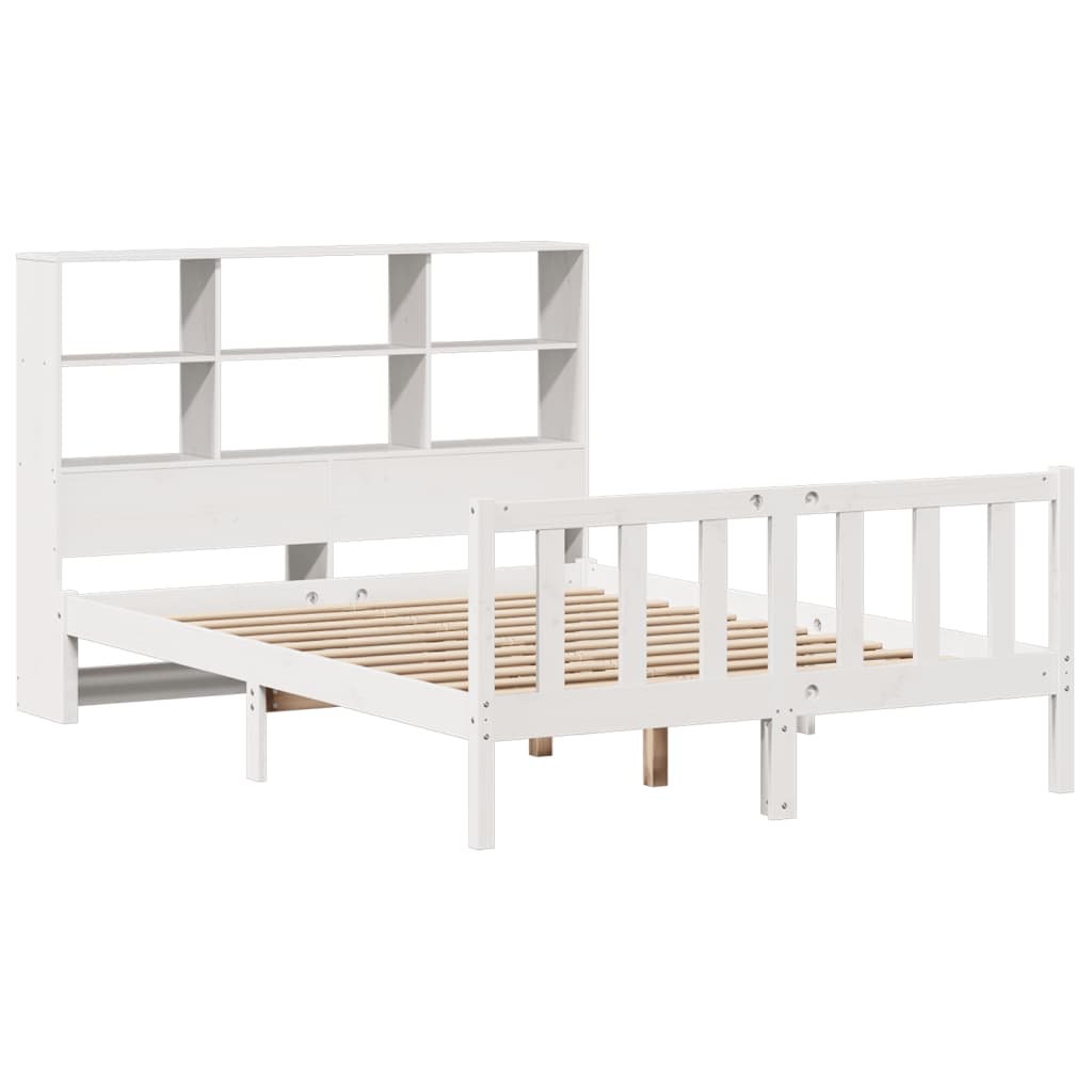 vidaXL Cama con estantería sin colchón madera maciza blanca 135x190 cm