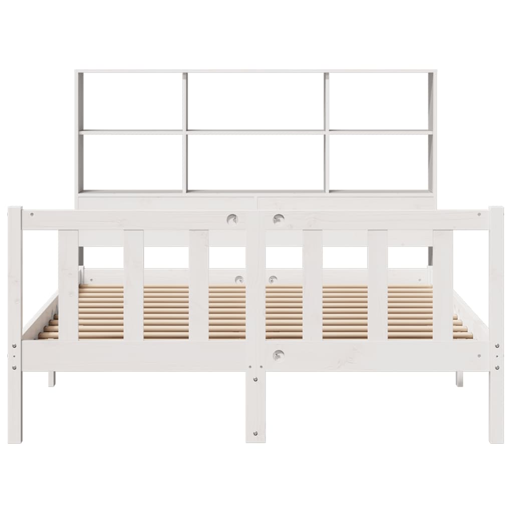 vidaXL Cama con estantería sin colchón madera maciza blanca 135x190 cm