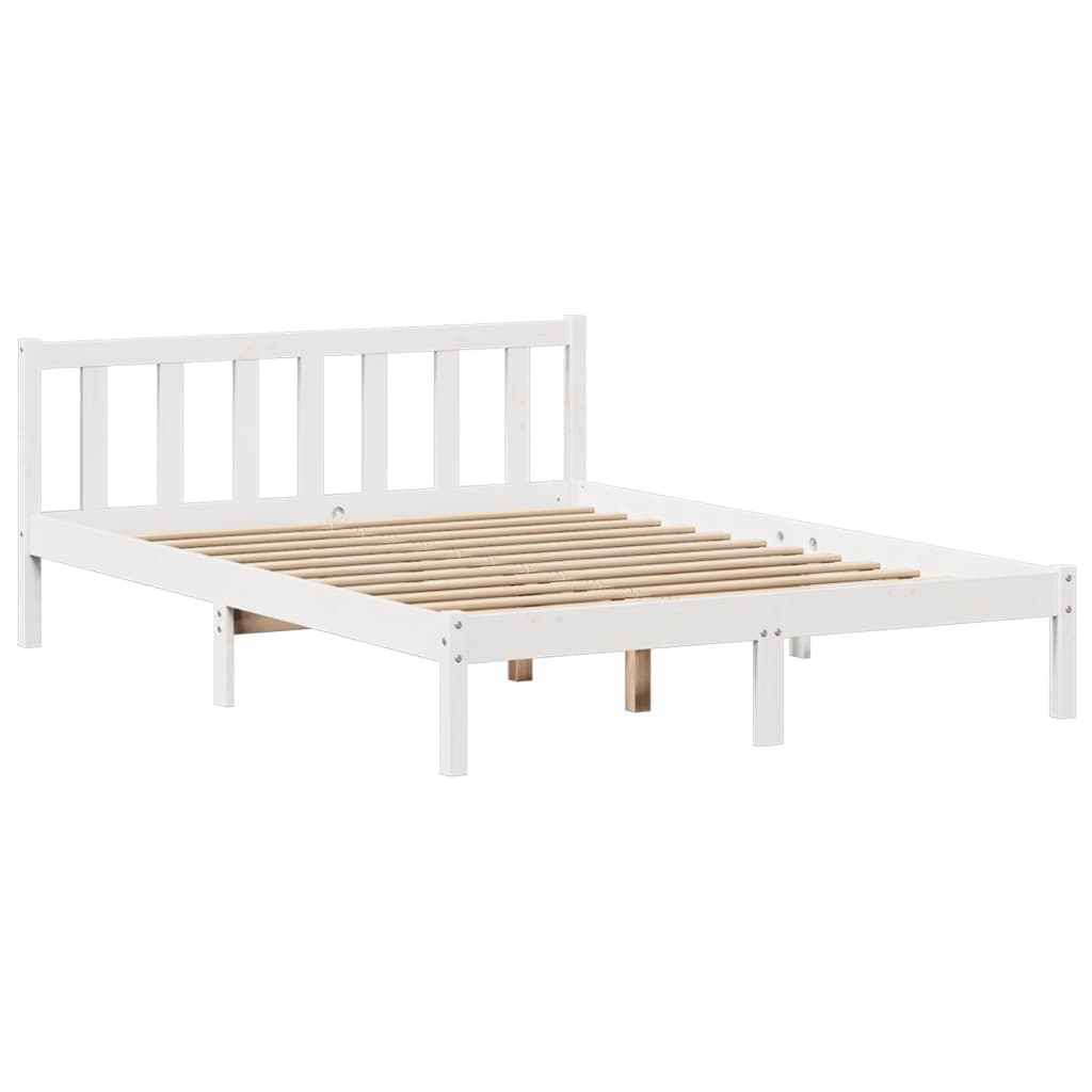 vidaXL Cama con estantería sin colchón madera maciza blanca 135x190 cm