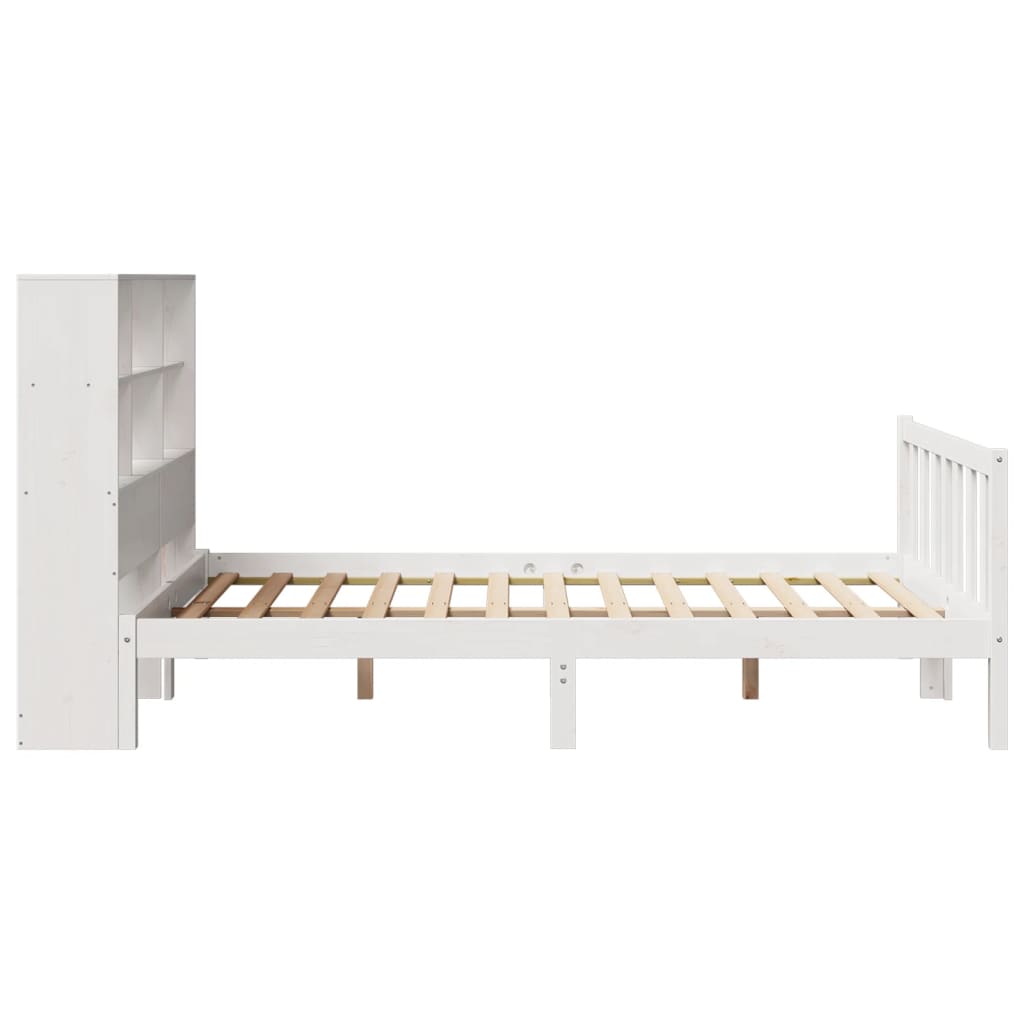 vidaXL Cama con estantería sin colchón madera maciza blanca 135x190 cm