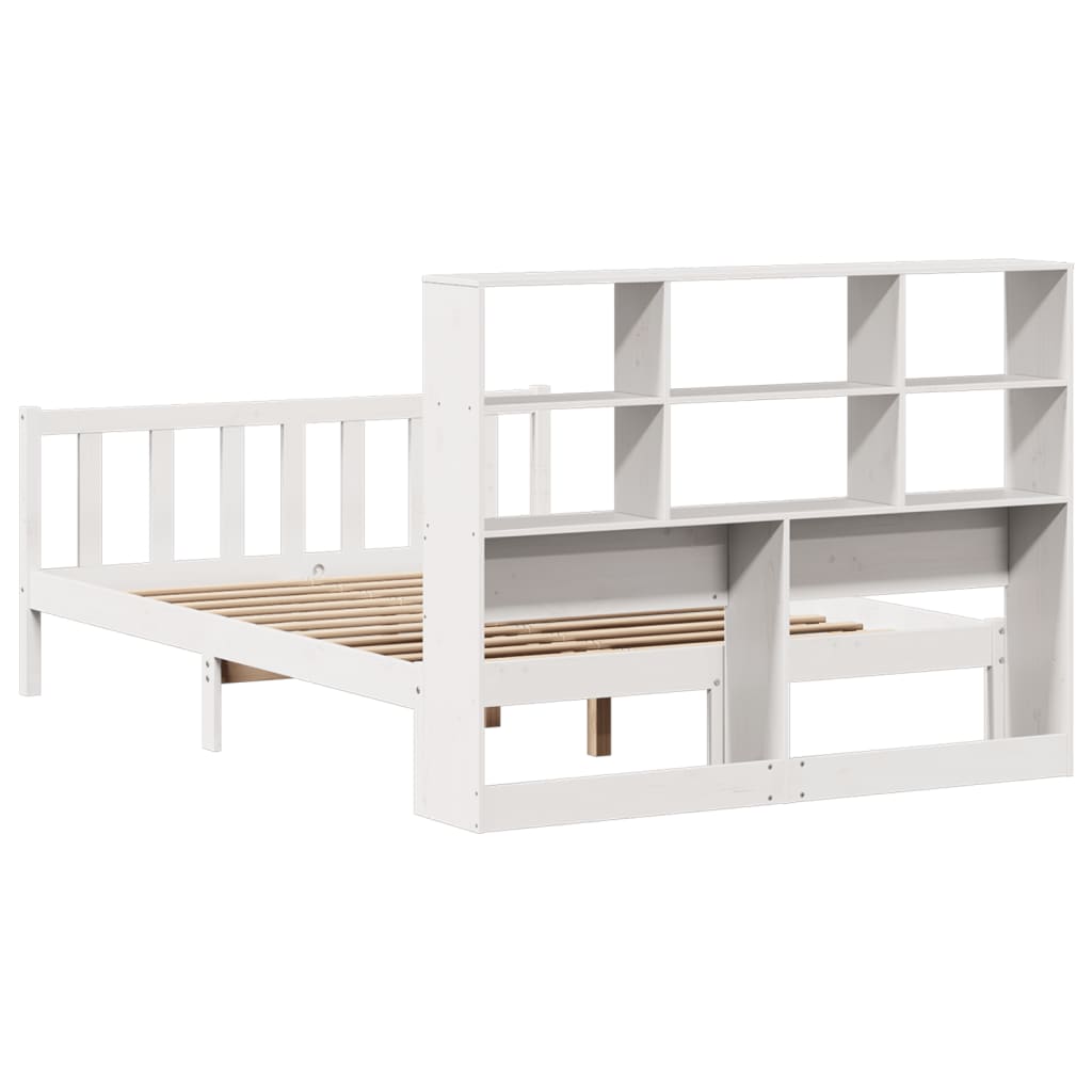 vidaXL Cama con estantería sin colchón madera maciza blanca 135x190 cm