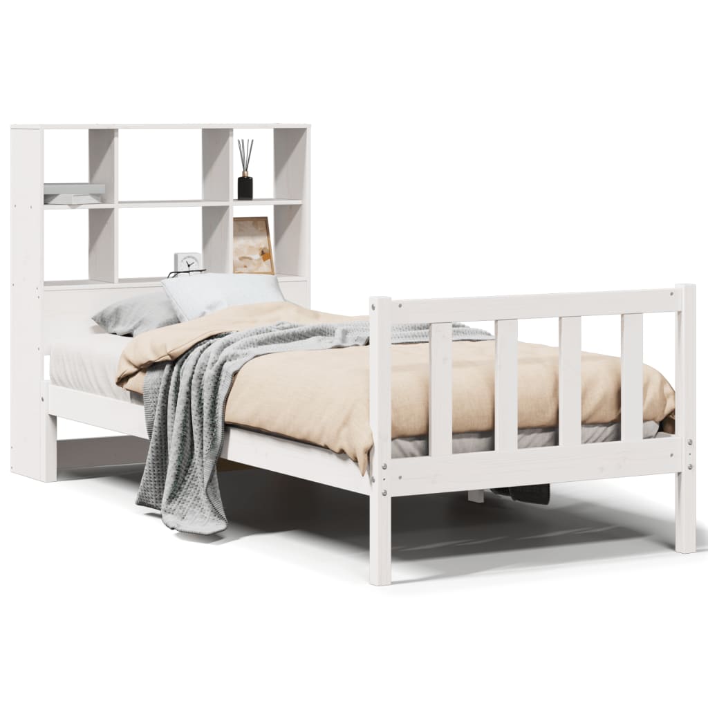 vidaXL Cama con estantería sin colchón madera maciza blanca 100x200 cm