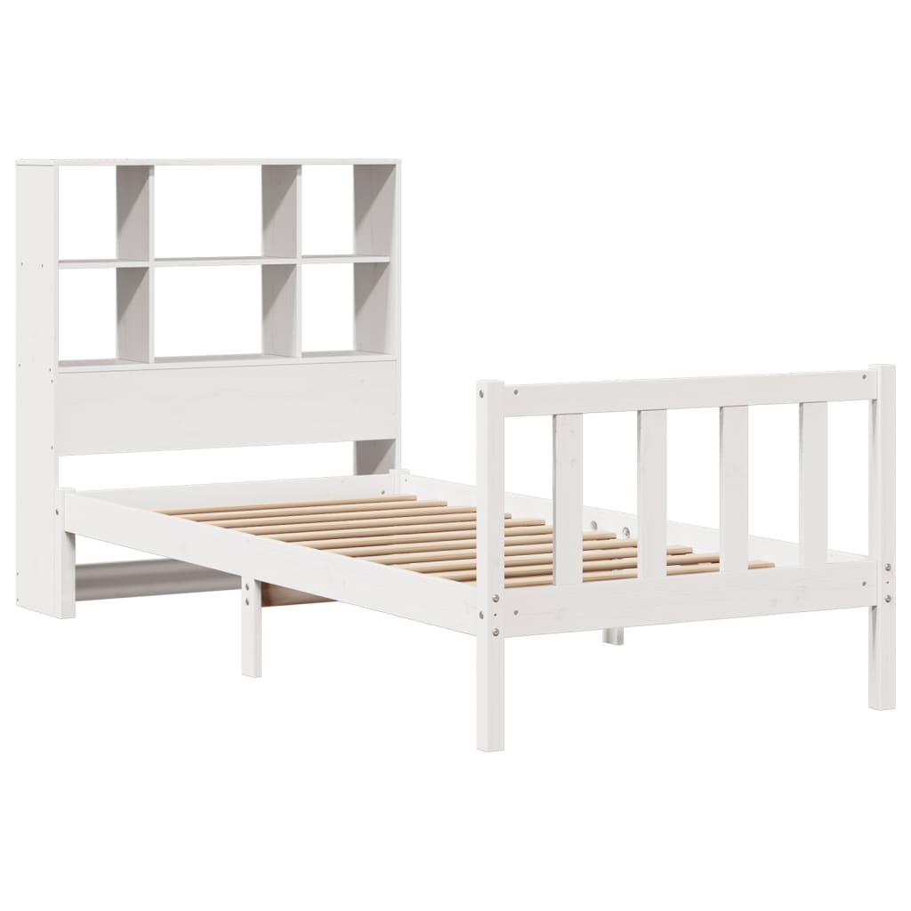 vidaXL Cama con estantería sin colchón madera maciza blanca 100x200 cm