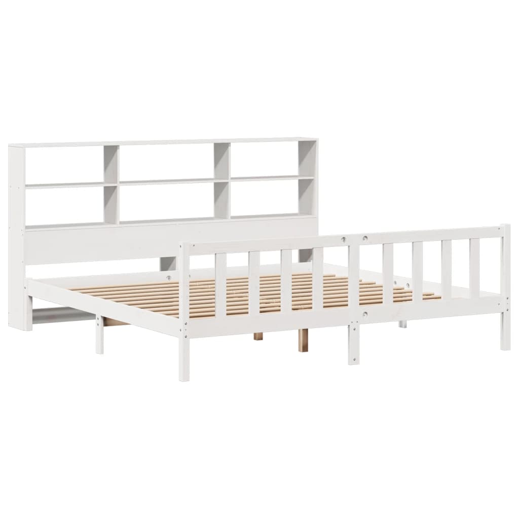 vidaXL Cama con estantería sin colchón madera maciza blanca 180x200 cm