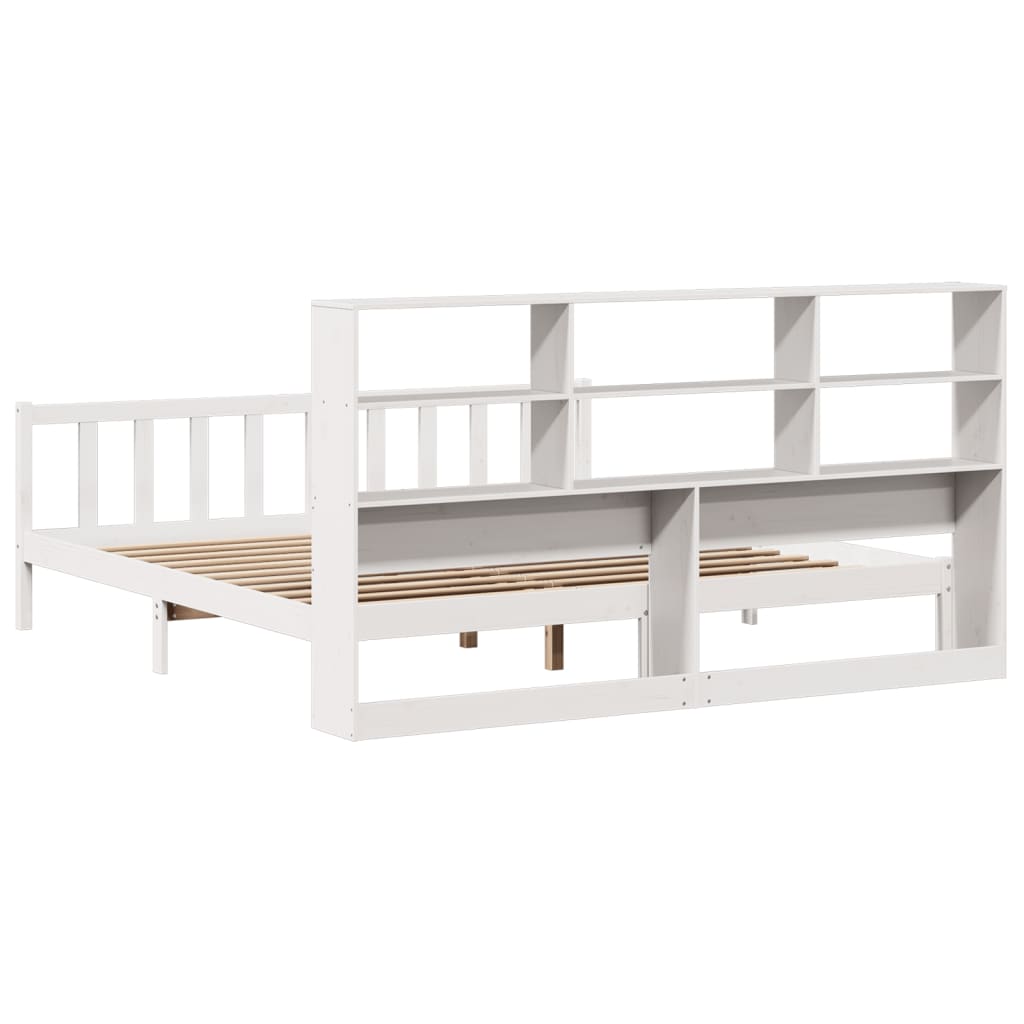 vidaXL Cama con estantería sin colchón madera maciza blanca 180x200 cm