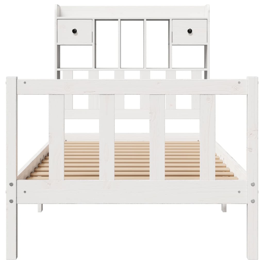 vidaXL Cama con estantería sin colchón madera maciza blanca 75x190 cm