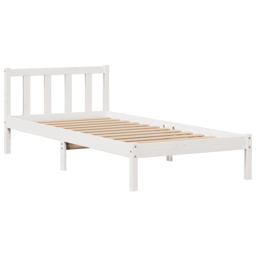 vidaXL Cama con estantería sin colchón madera maciza blanca 75x190 cm