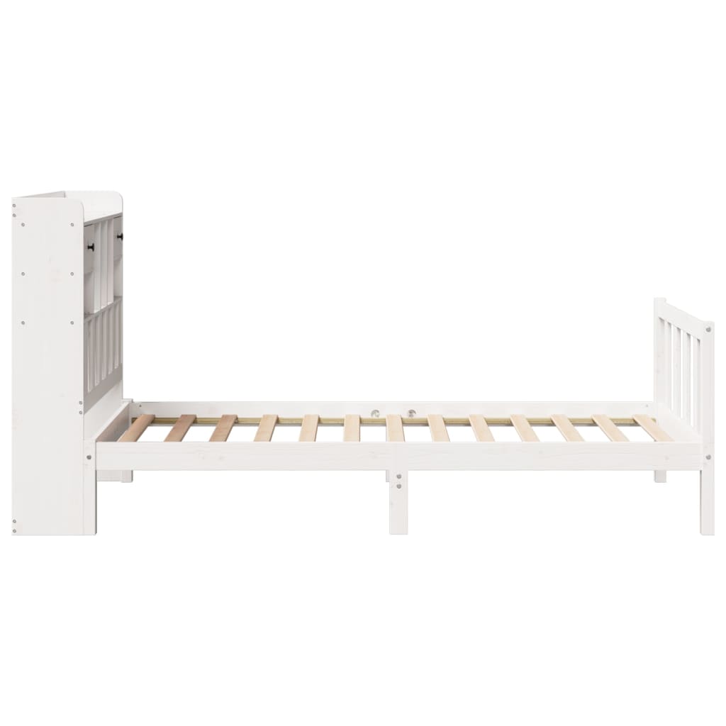 vidaXL Cama con estantería sin colchón madera maciza blanca 75x190 cm