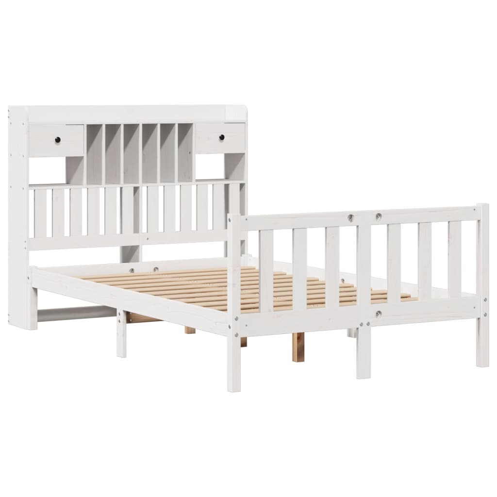 vidaXL Cama con estantería sin colchón madera maciza blanca 120x190 cm