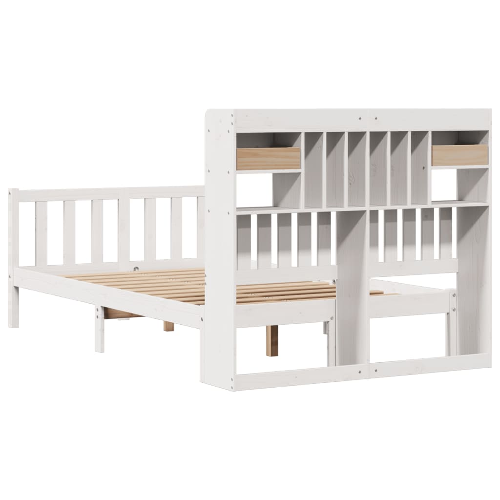 vidaXL Cama con estantería sin colchón madera maciza blanca 135x190 cm