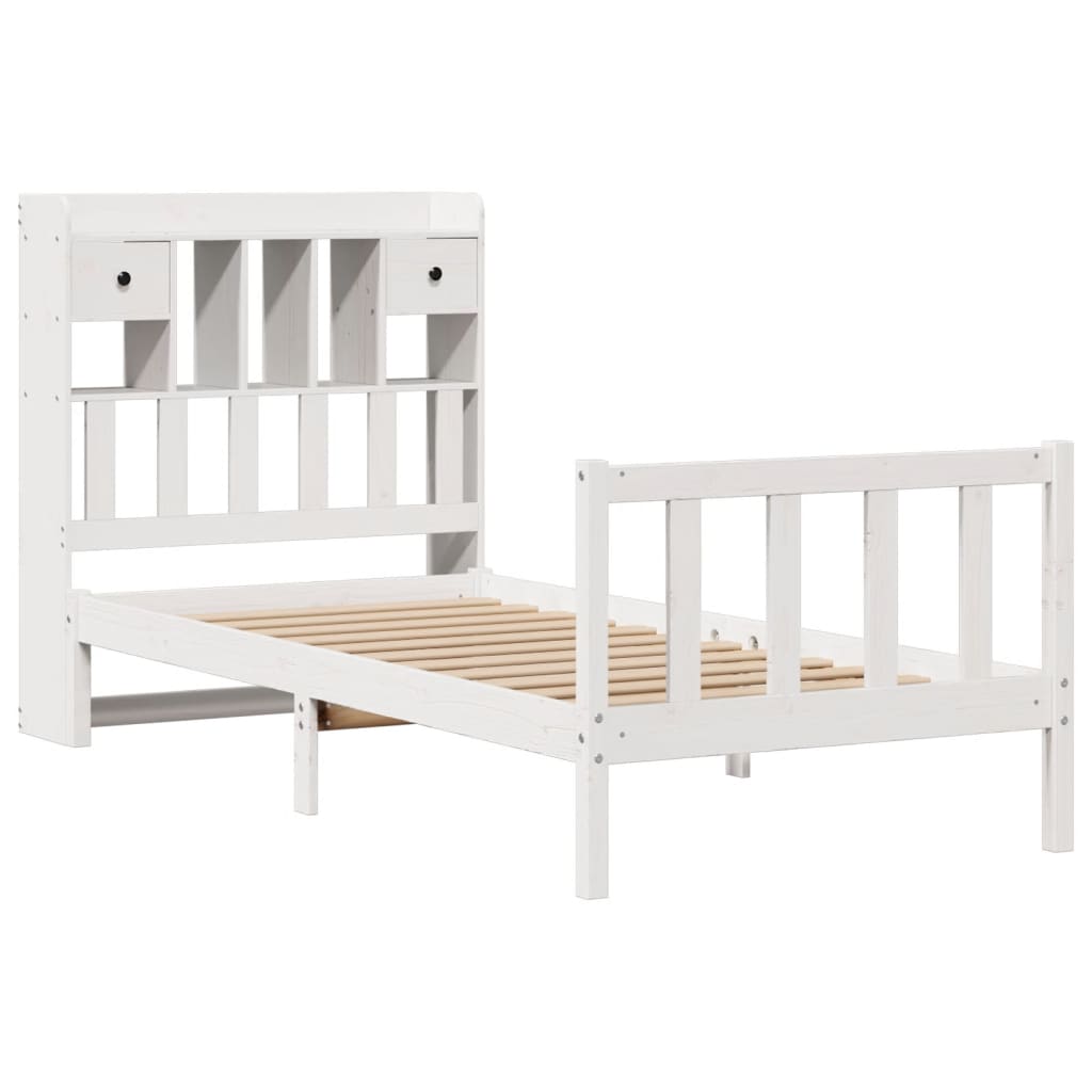 vidaXL Cama con estantería sin colchón madera maciza blanca 100x200 cm