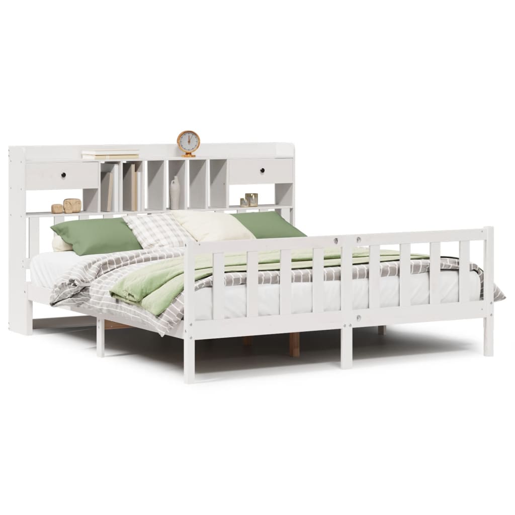 vidaXL Cama con estantería sin colchón madera maciza blanca 180x200 cm