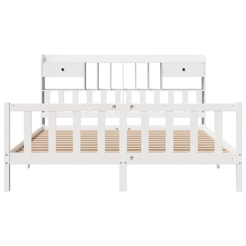 vidaXL Cama con estantería sin colchón madera maciza blanca 180x200 cm