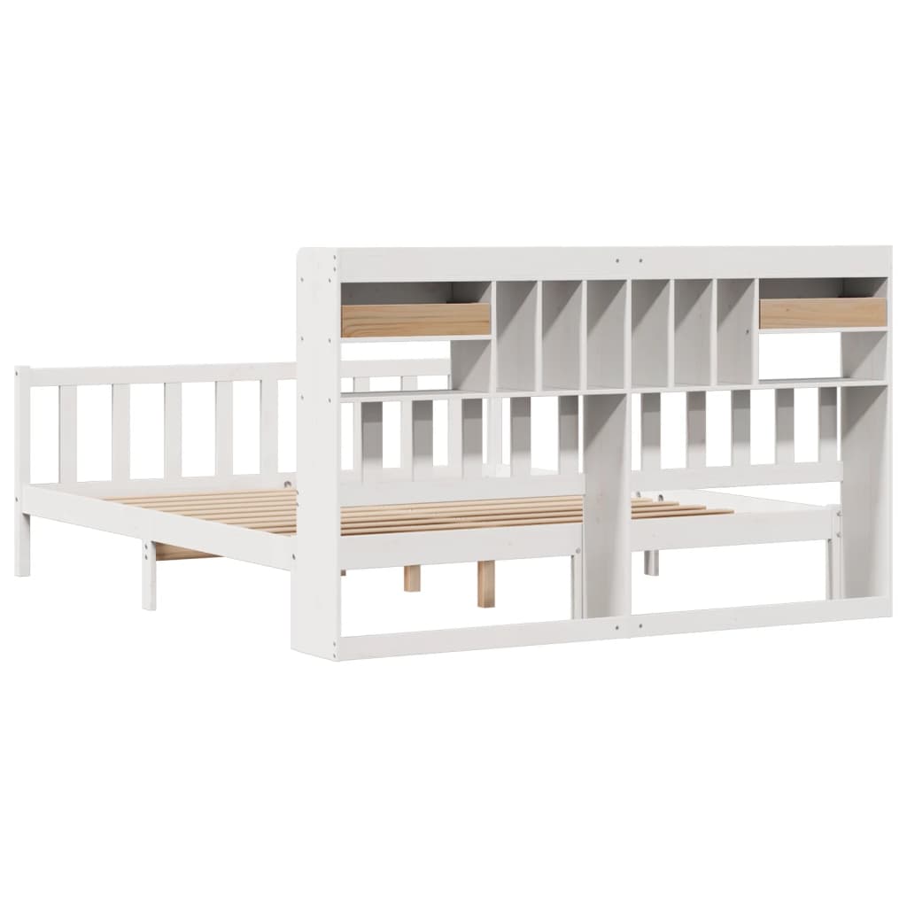 vidaXL Cama con estantería sin colchón madera maciza blanca 180x200 cm