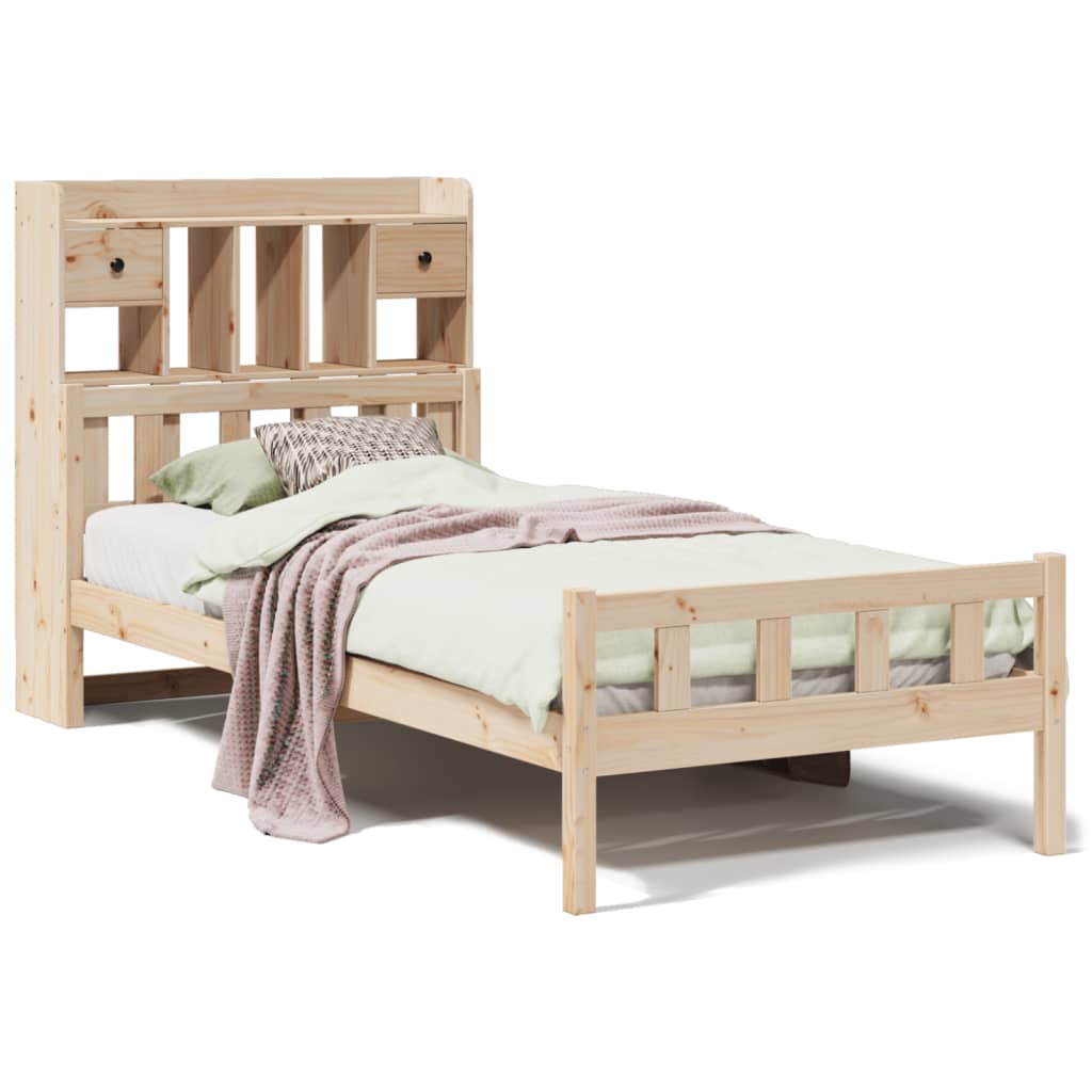 vidaXL Cama con estantería sin colchón madera maciza de pino 75x190 cm