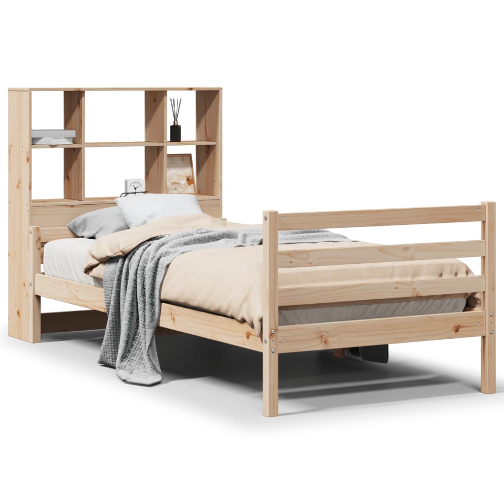 vidaXL Cama con estantería sin colchón madera maciza de pino 75x190 cm