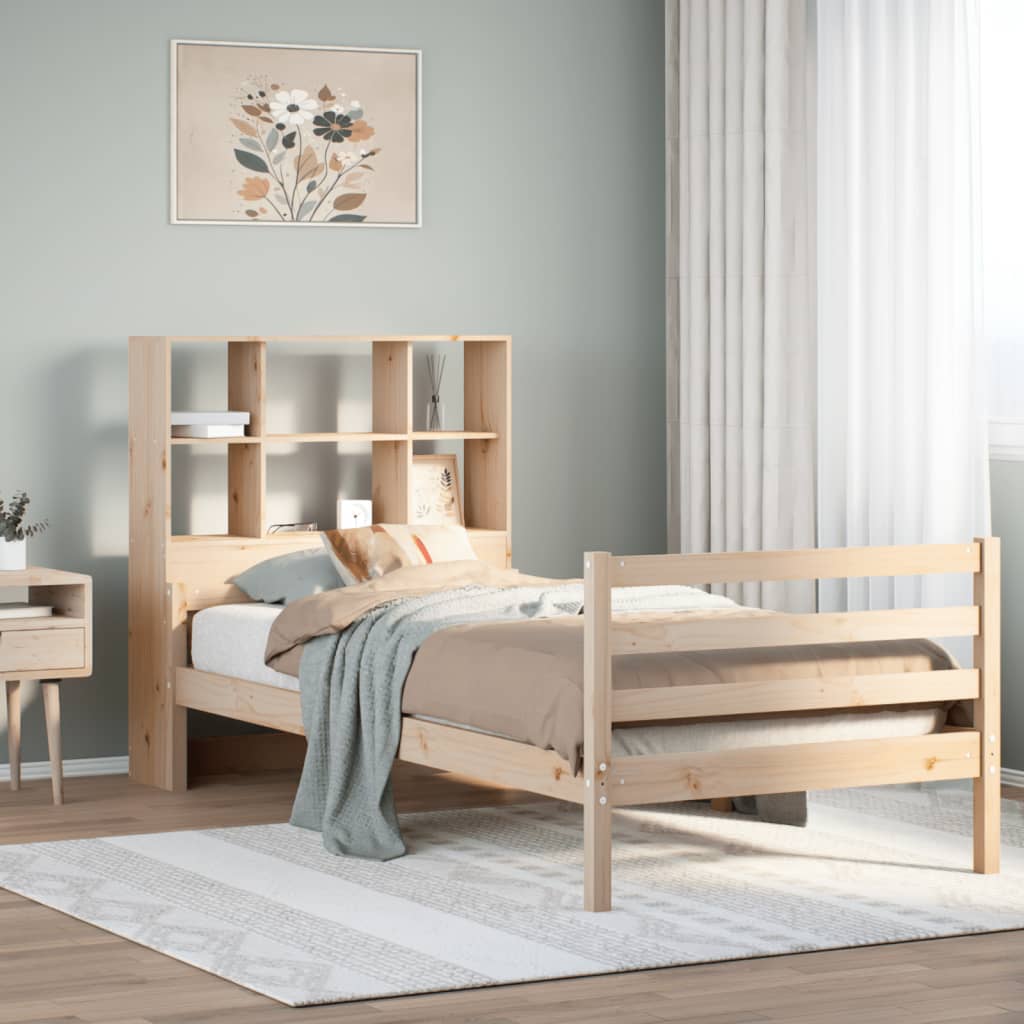 vidaXL Cama con estantería sin colchón madera maciza de pino 75x190 cm