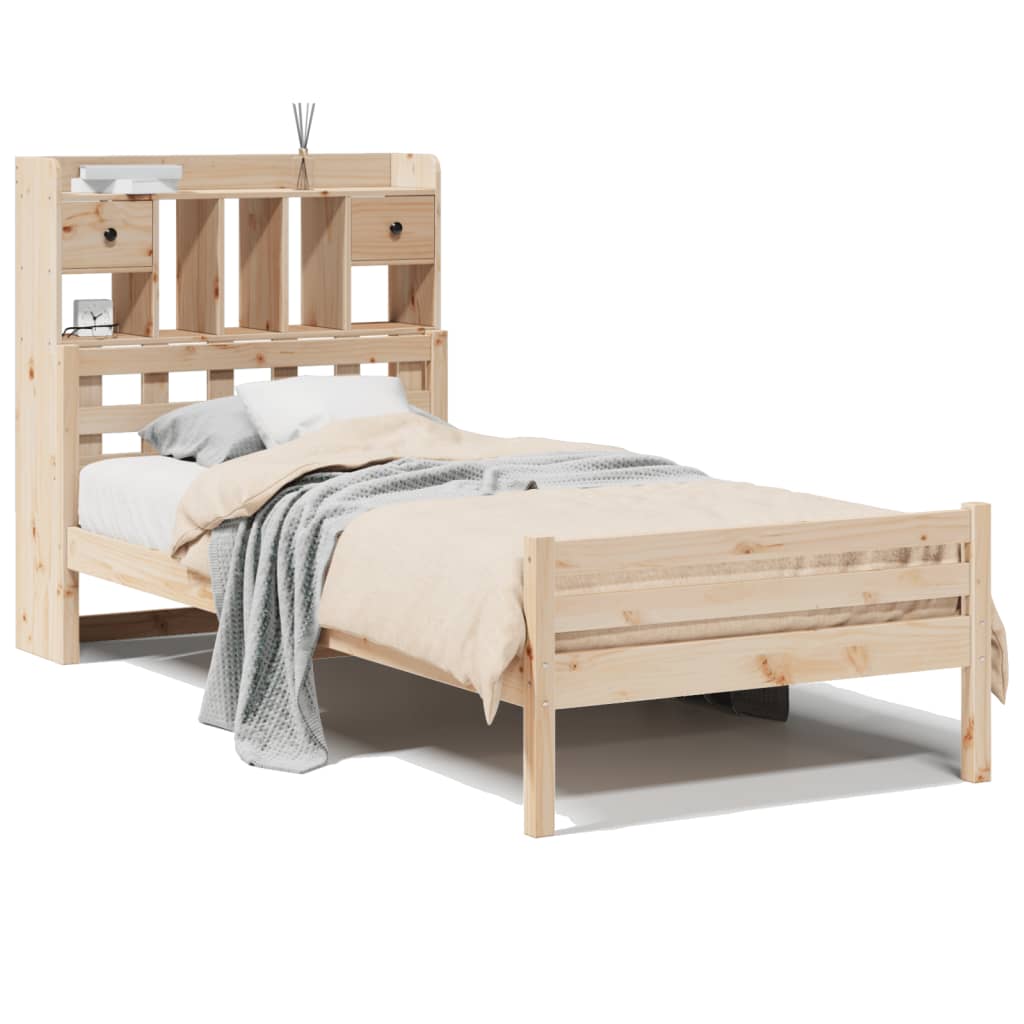 vidaXL Cama con estantería sin colchón madera maciza de pino 75x190 cm