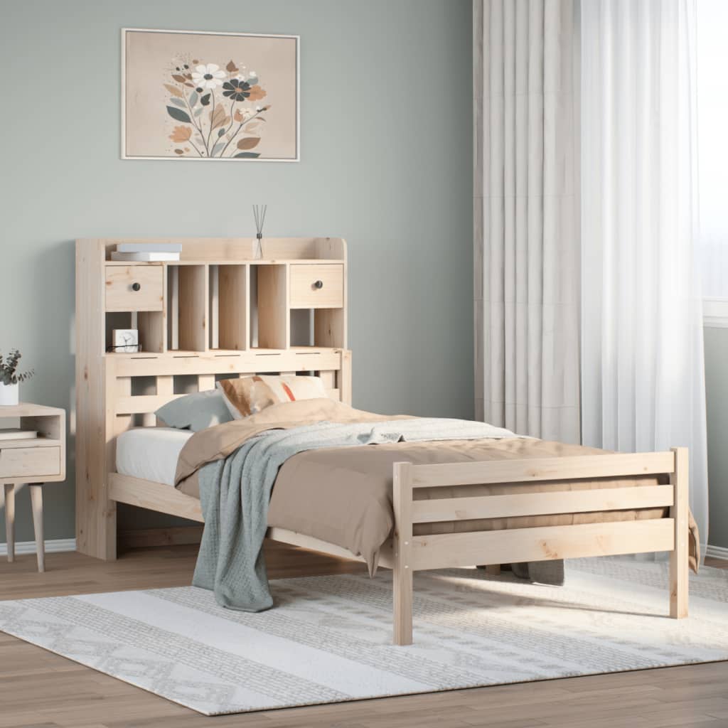 vidaXL Cama con estantería sin colchón madera maciza de pino 75x190 cm