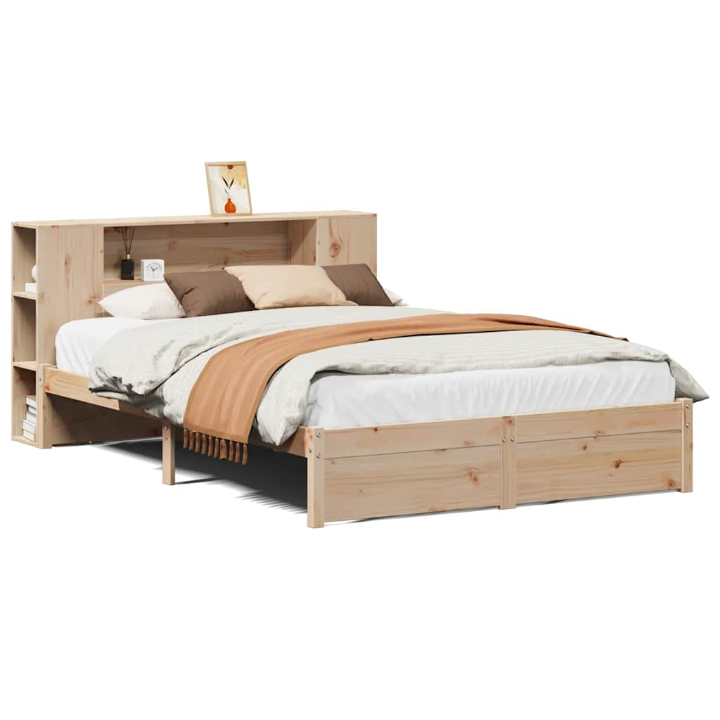 vidaXL Cama con estantería sin colchón madera maciza de pino 140x190cm