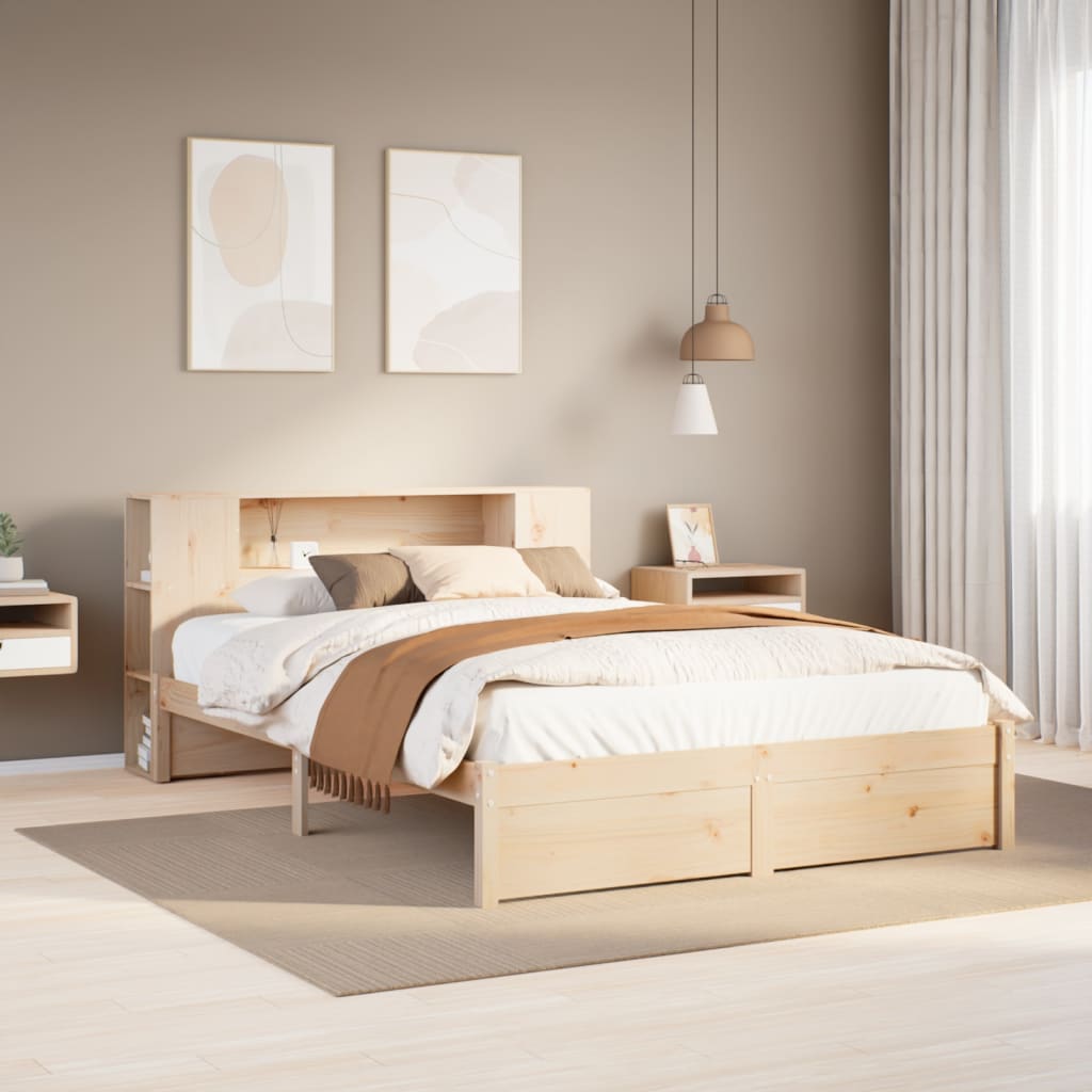 vidaXL Cama con estantería sin colchón madera maciza de pino 140x190cm