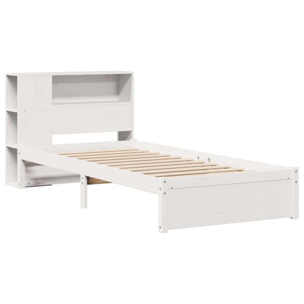 vidaXL Cama con estantería sin colchón madera maciza blanca 100x200 cm