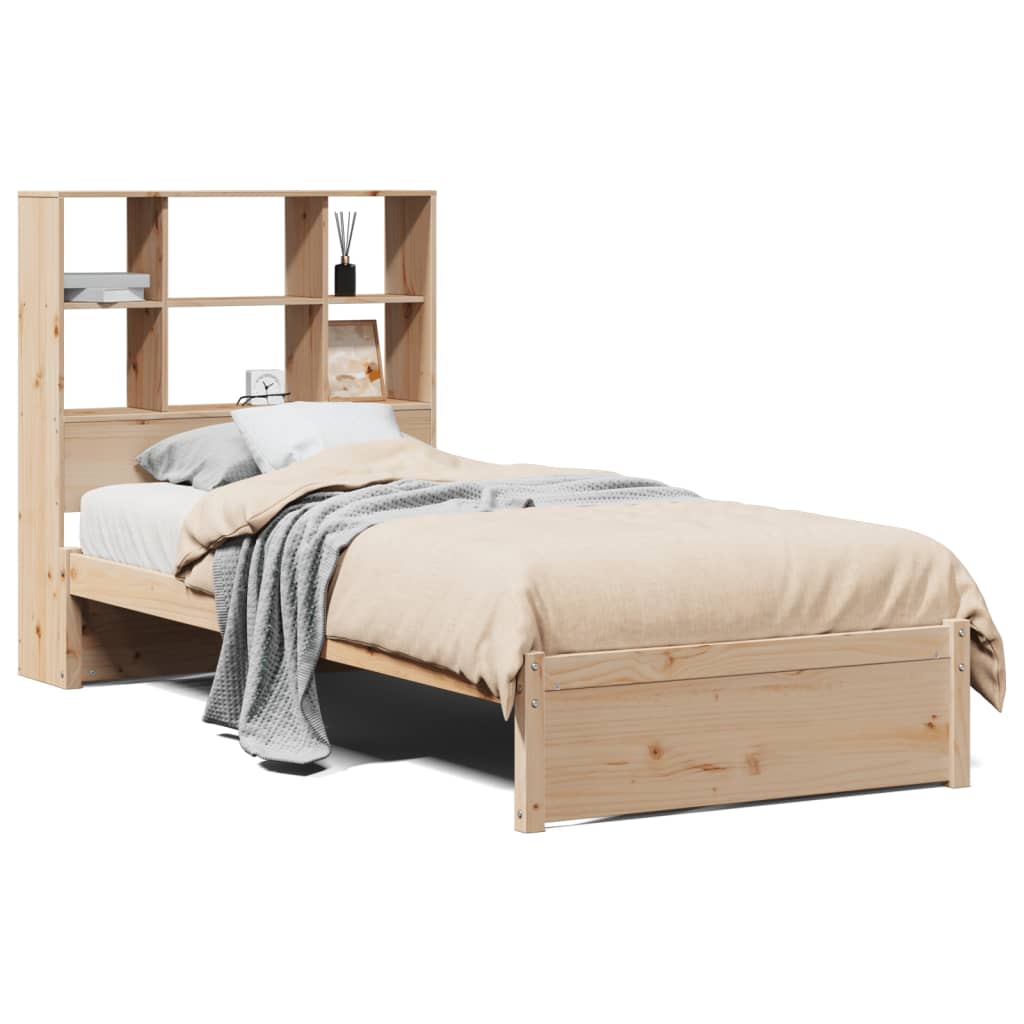 vidaXL Cama con estantería sin colchón madera maciza de pino 75x190 cm