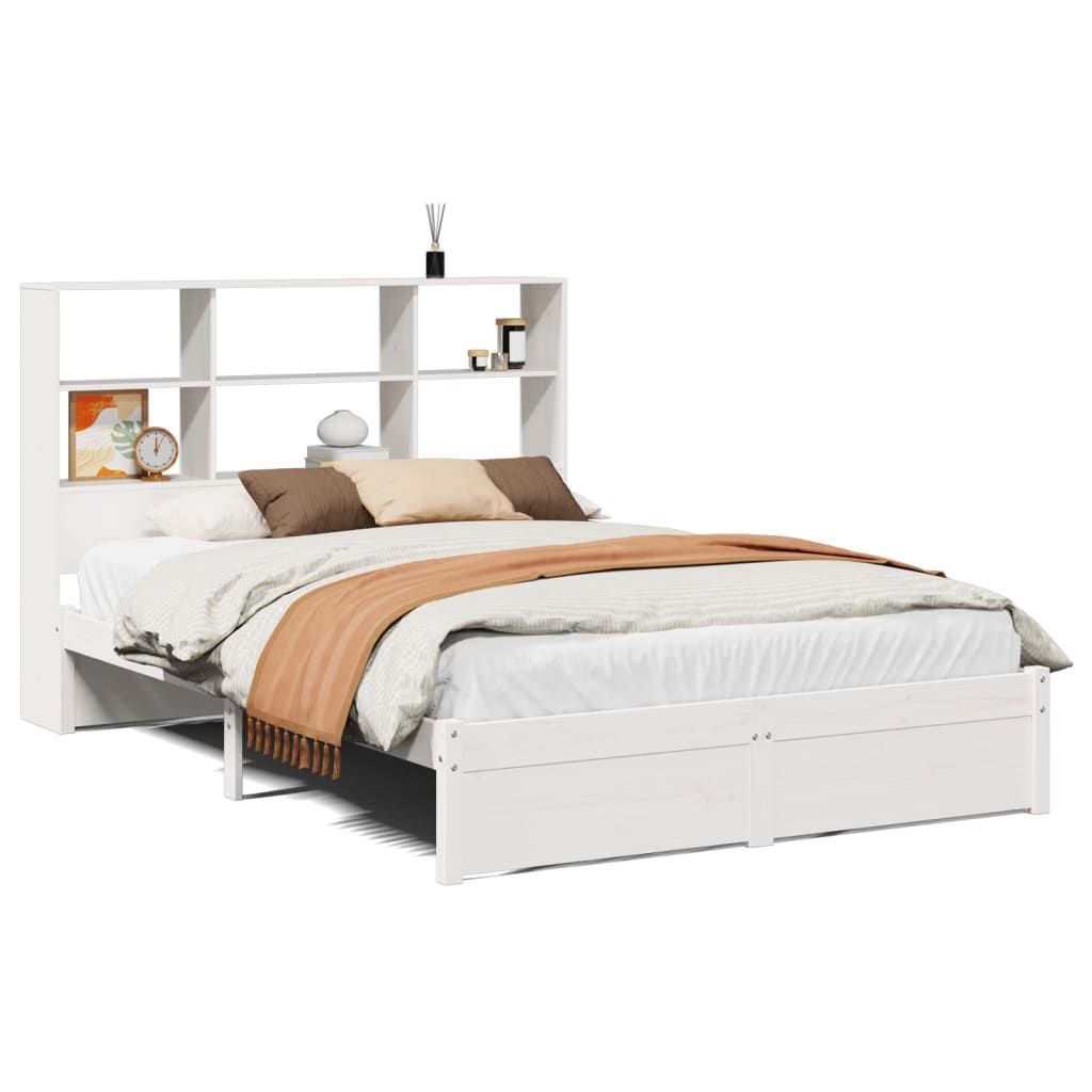 vidaXL Cama con estantería sin colchón madera maciza blanca 120x190 cm