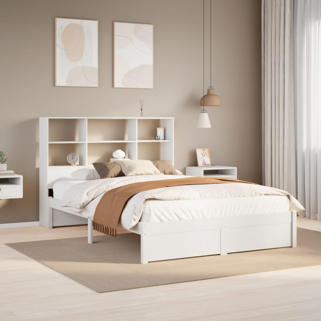 vidaXL Cama con estantería sin colchón madera maciza blanca 120x190 cm