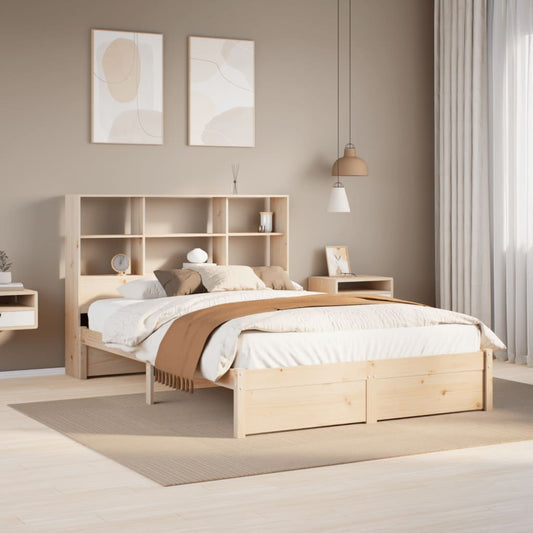 vidaXL Cama con estantería sin colchón madera maciza de pino 140x190cm