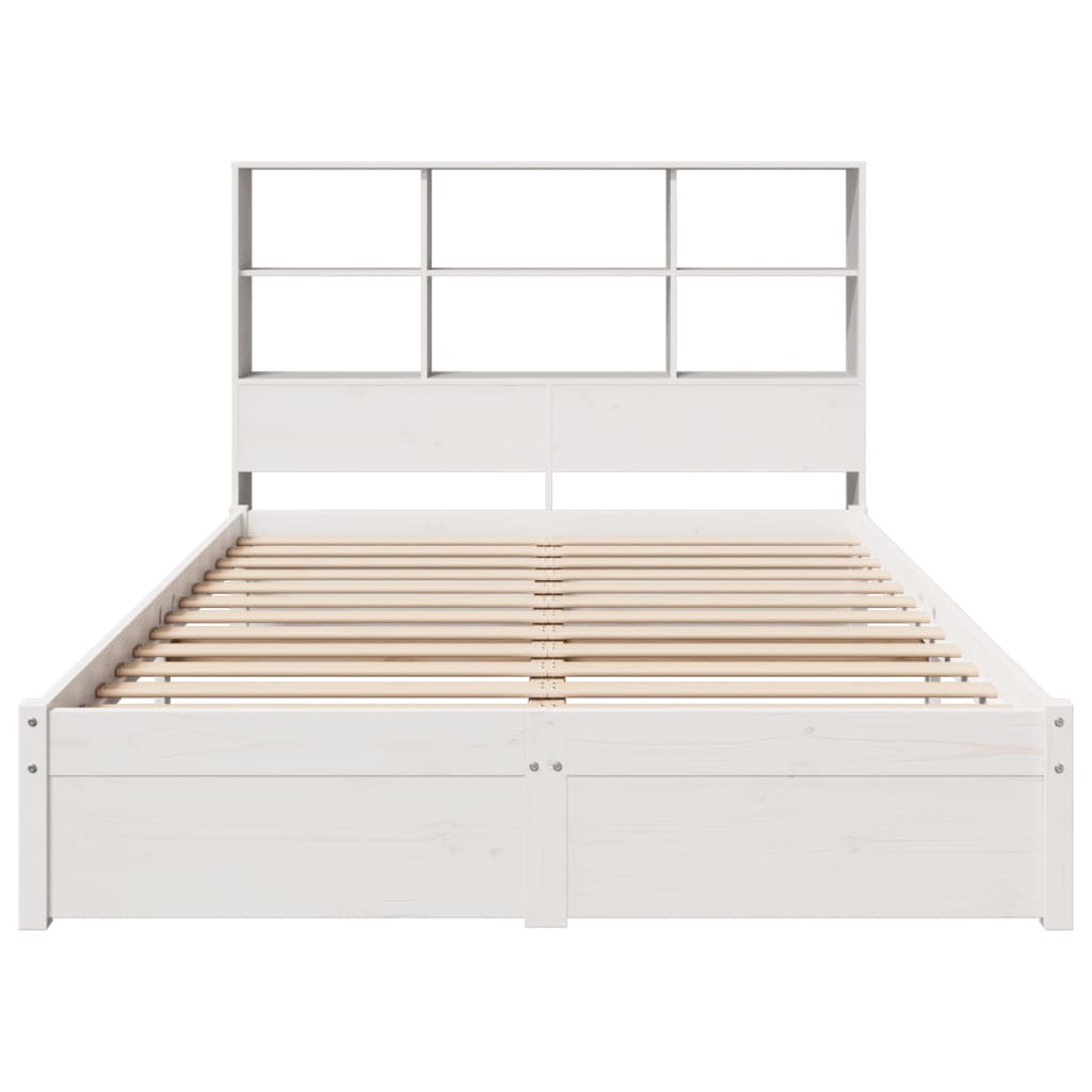 vidaXL Cama con estantería sin colchón madera maciza blanca 140x190 cm