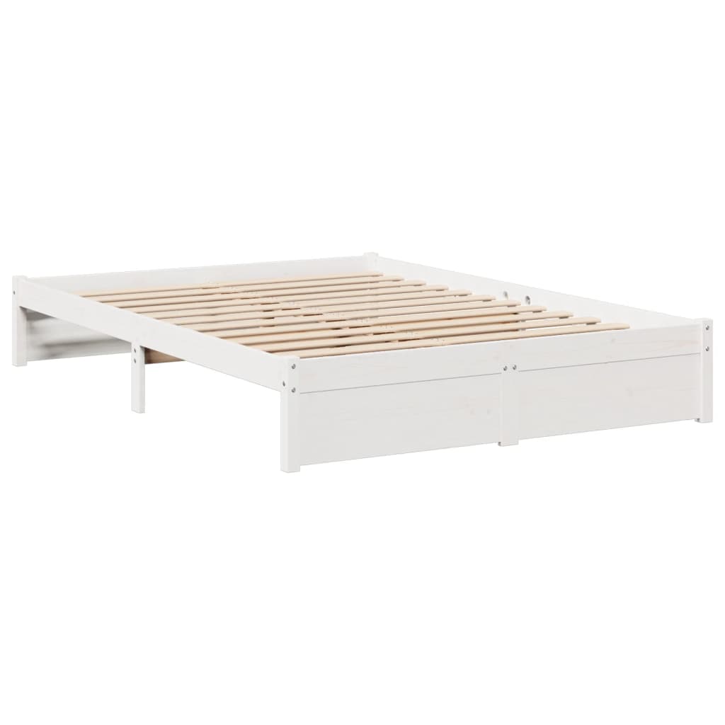 vidaXL Cama con estantería sin colchón madera maciza blanca 140x190 cm