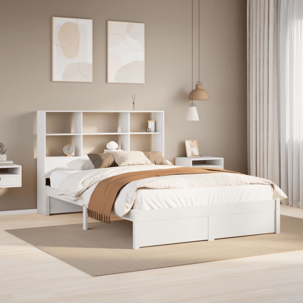 vidaXL Cama con estantería sin colchón madera maciza blanca 140x200 cm