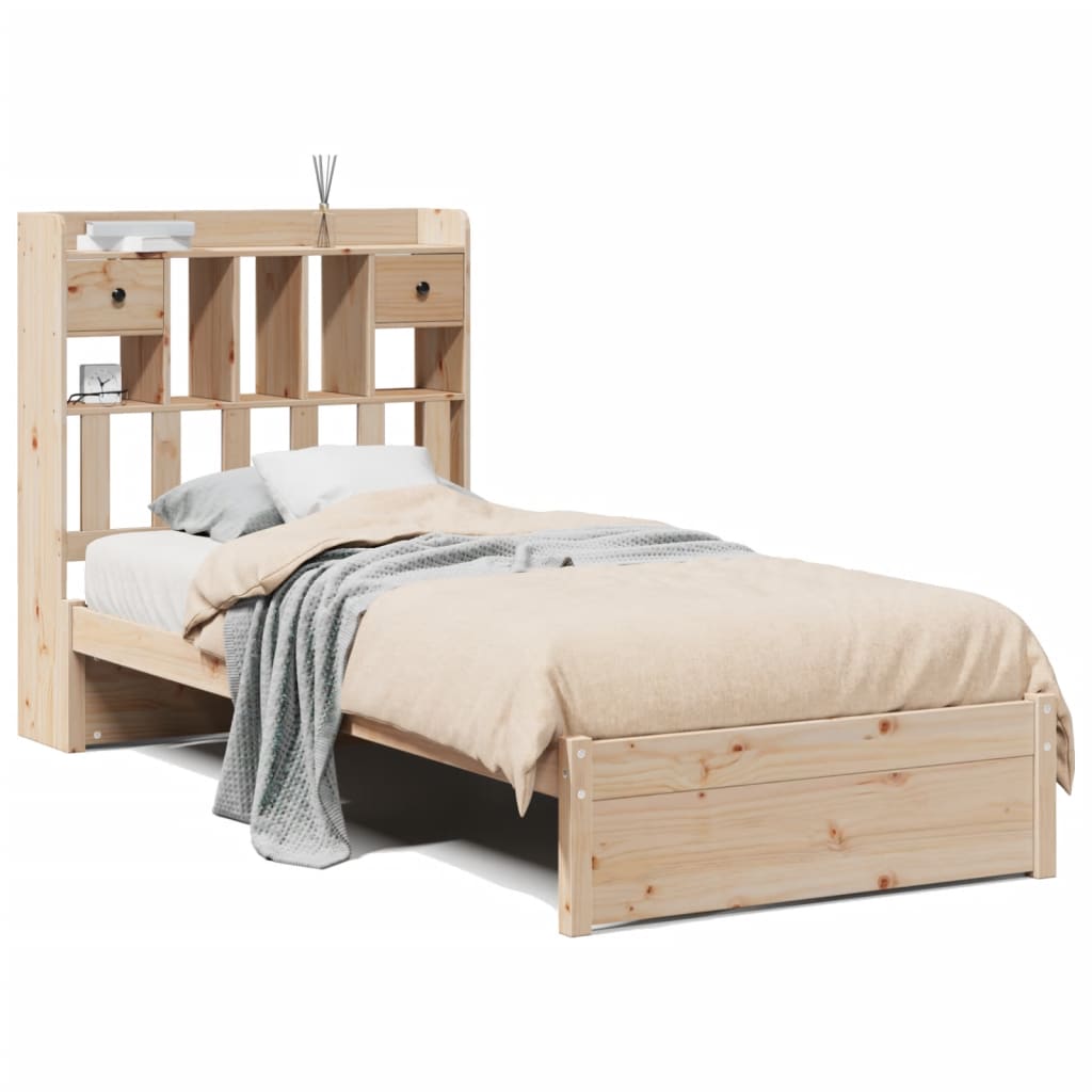 vidaXL Cama con estantería sin colchón madera maciza de pino 75x190 cm