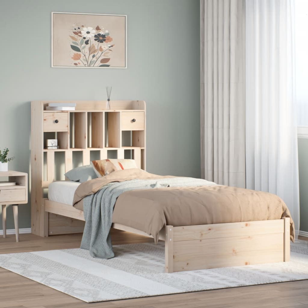 vidaXL Cama con estantería sin colchón madera maciza de pino 75x190 cm