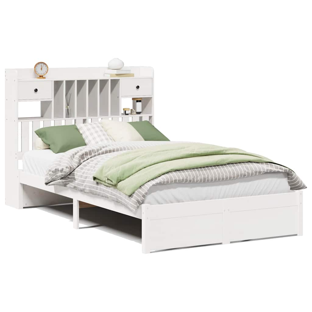 vidaXL Cama con estantería sin colchón madera maciza blanca 120x190 cm