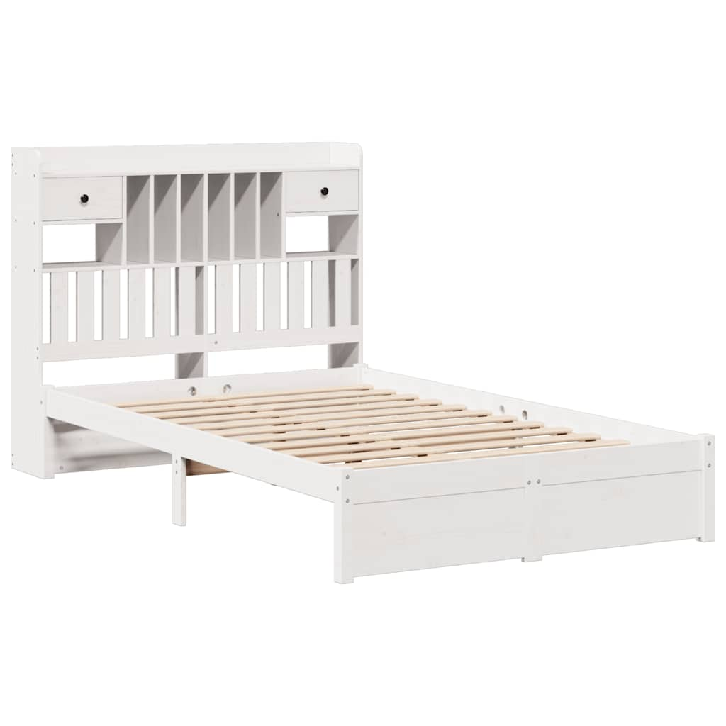 vidaXL Cama con estantería sin colchón madera maciza blanca 120x190 cm