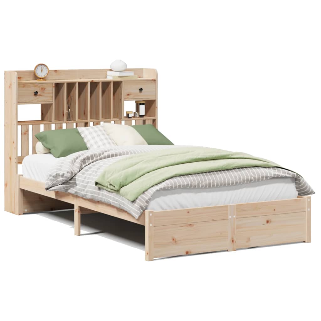 vidaXL Cama con estantería sin colchón madera maciza de pino 135x190cm