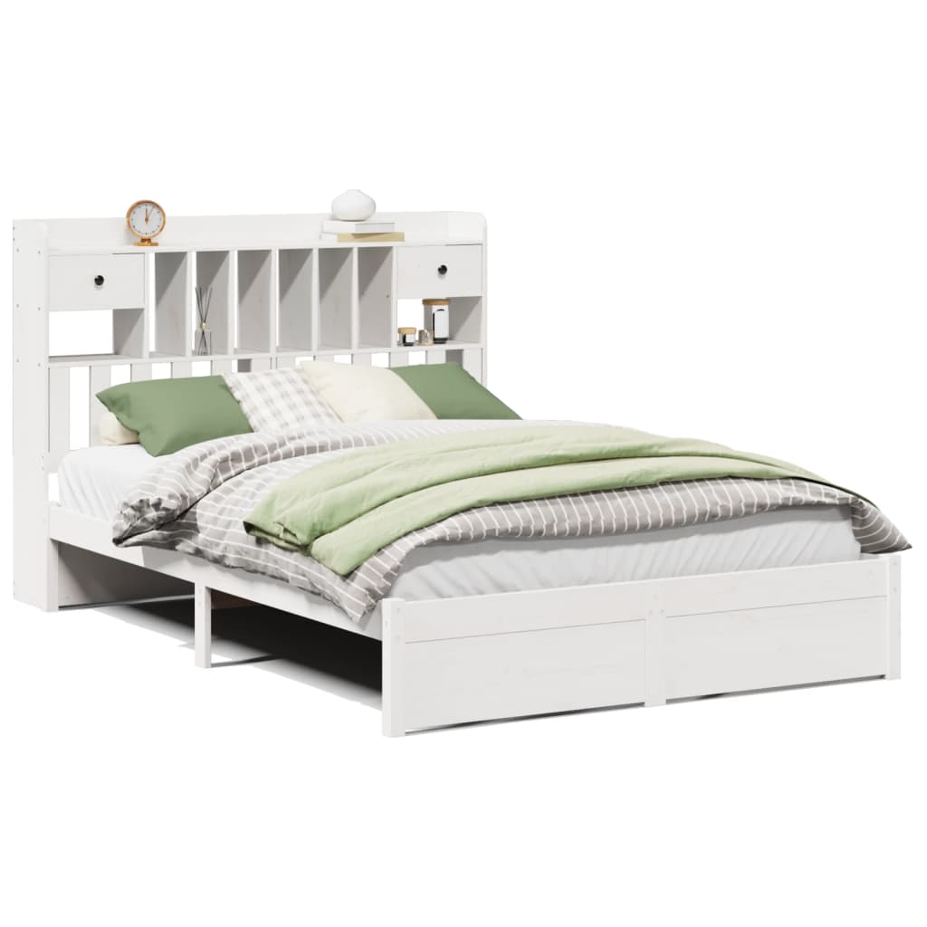 vidaXL Cama con estantería sin colchón madera maciza blanca 140x190 cm