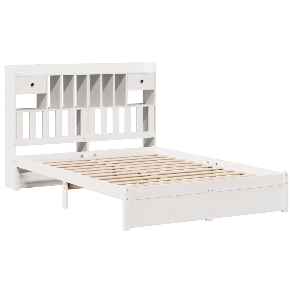 vidaXL Cama con estantería sin colchón madera maciza blanca 140x190 cm