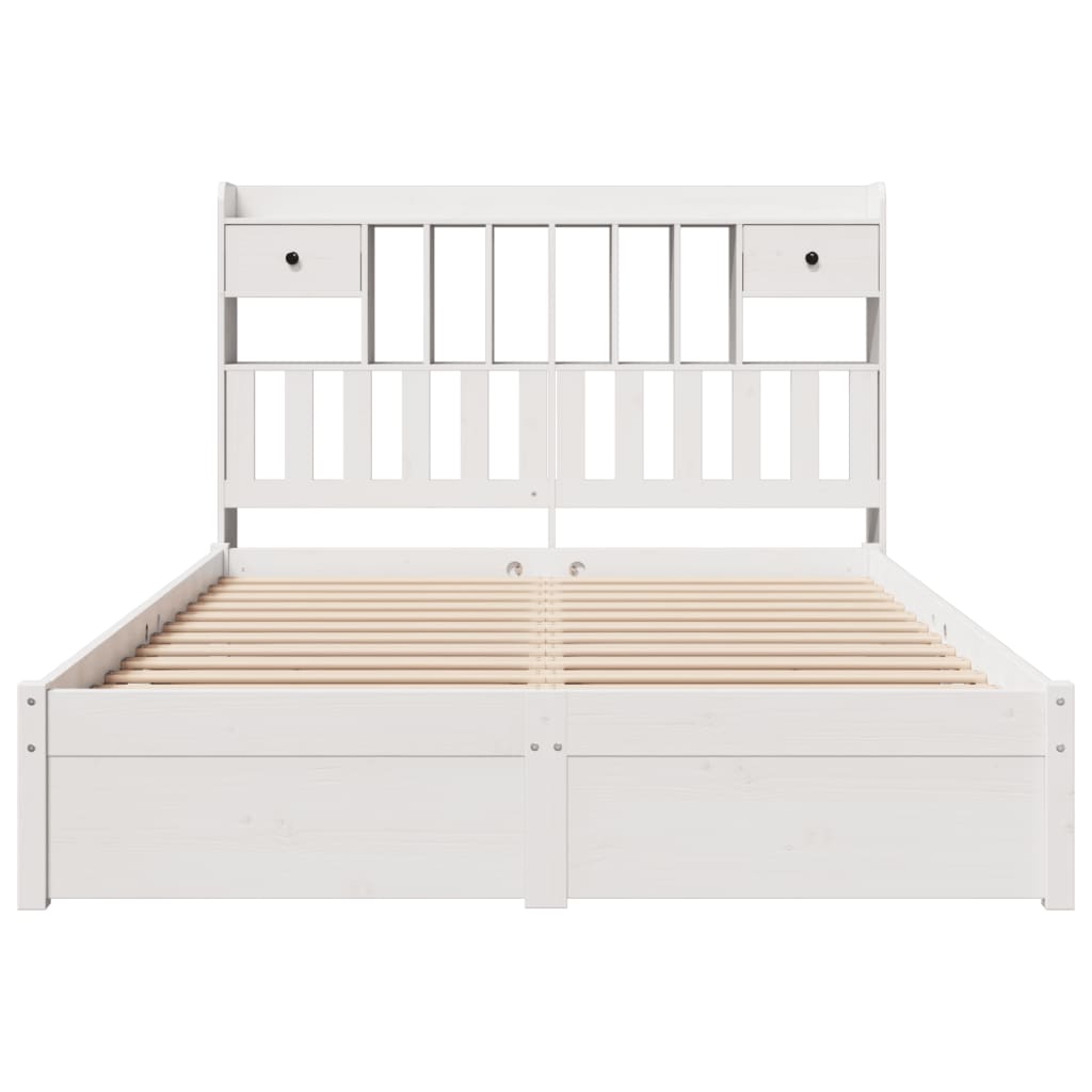 vidaXL Cama con estantería sin colchón madera maciza blanca 140x190 cm