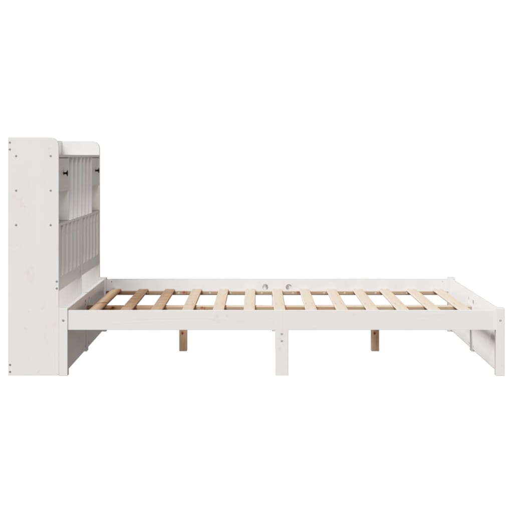 vidaXL Cama con estantería sin colchón madera maciza blanca 140x190 cm