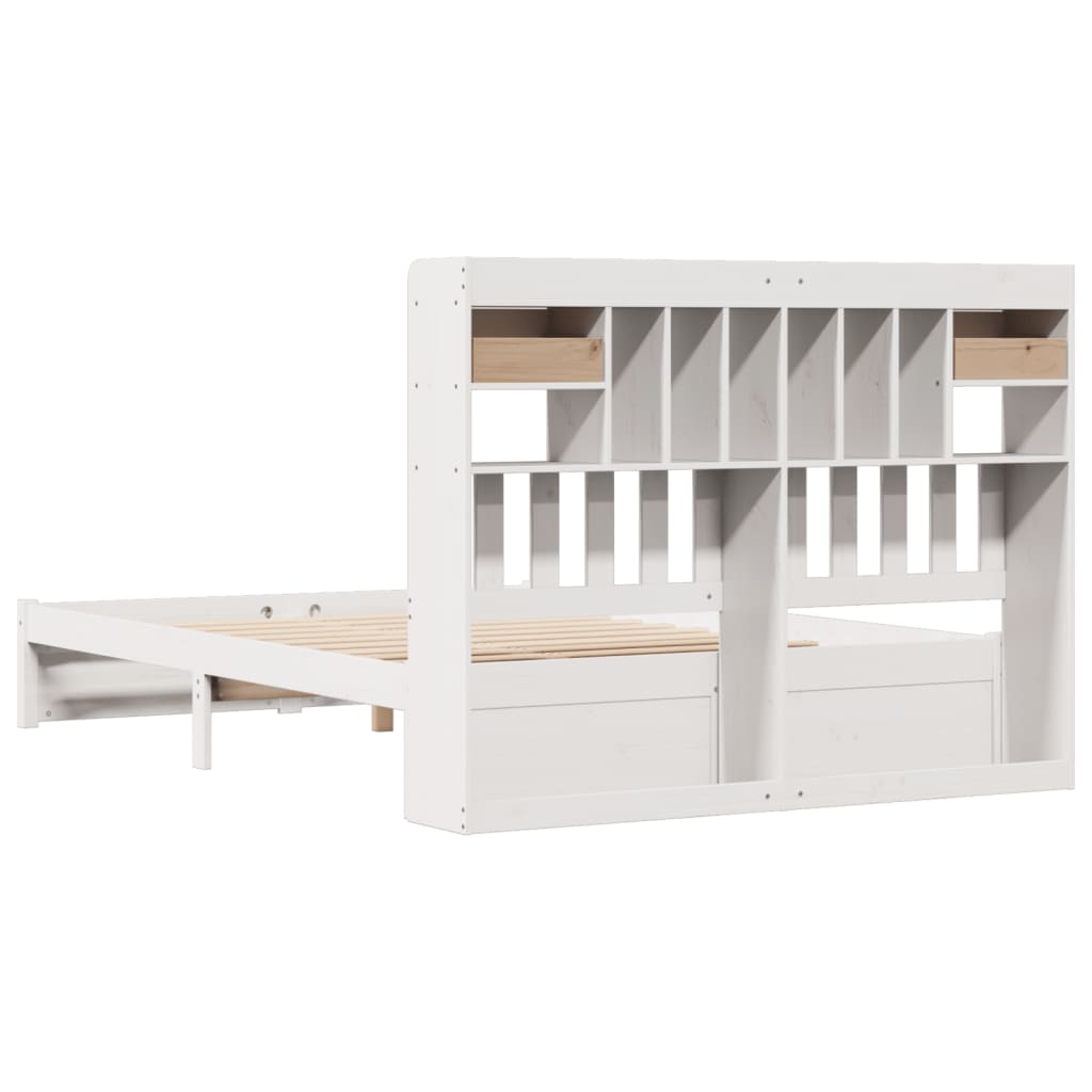 vidaXL Cama con estantería sin colchón madera maciza blanca 140x190 cm