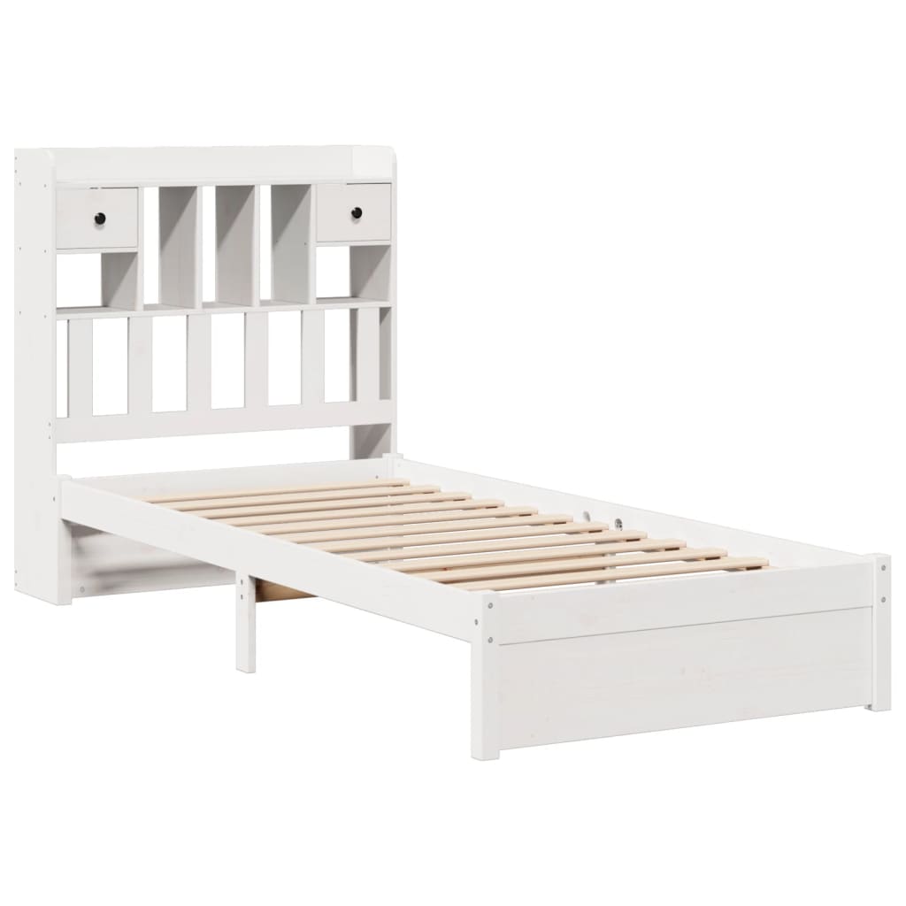 vidaXL Cama con estantería sin colchón madera maciza blanca 100x200 cm