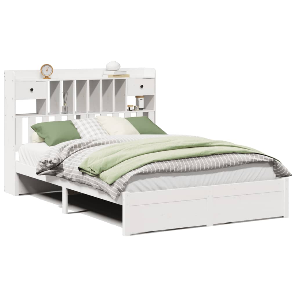 vidaXL Cama con estantería sin colchón madera maciza blanca 140x200 cm