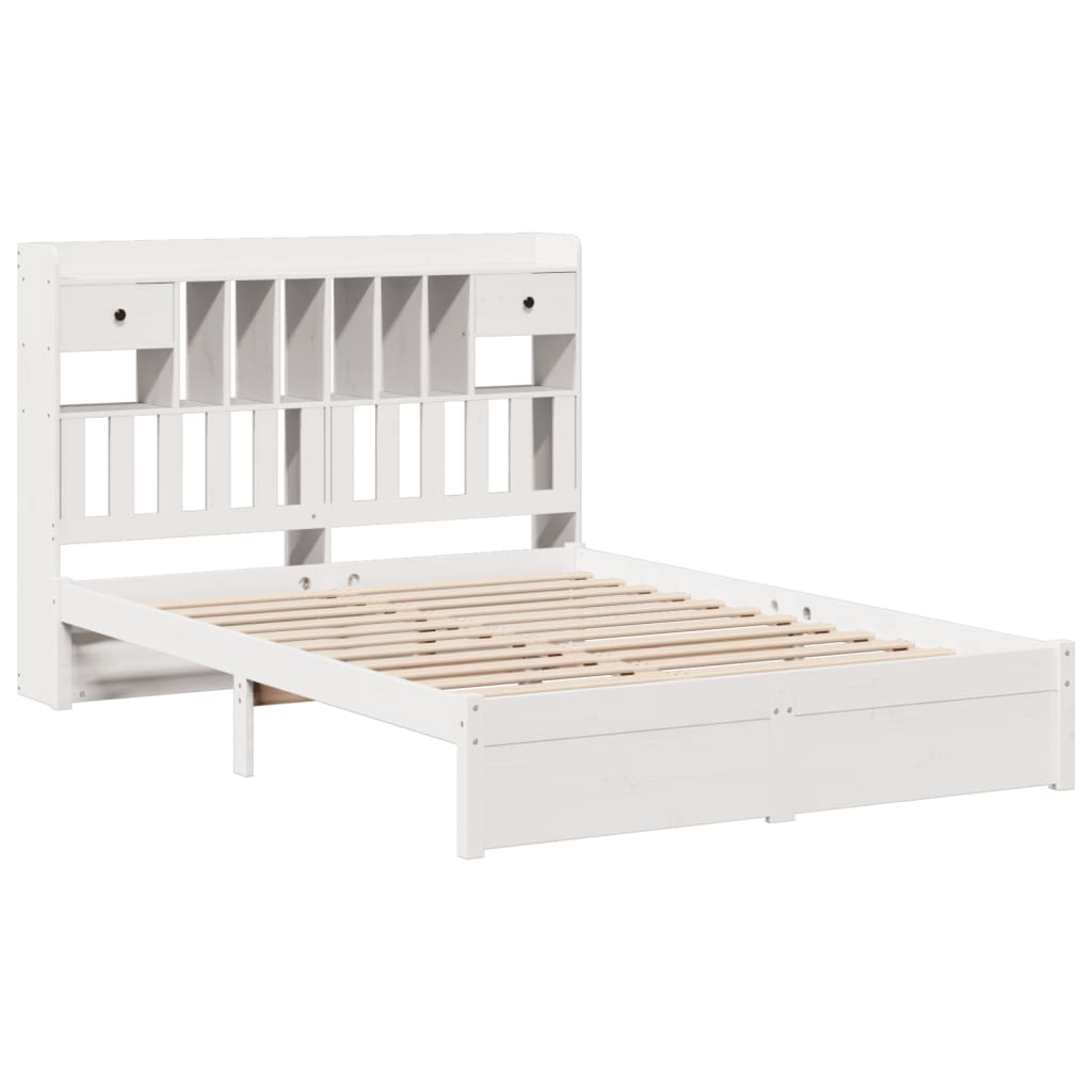 vidaXL Cama con estantería sin colchón madera maciza blanca 140x200 cm